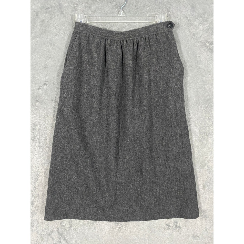 Evan-Picone Skirt Women 10 Gray Vintage‎ Midi A-Line Wool Blend Pockets 80s USA